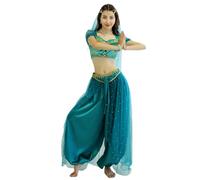MISI CHAO Belly Dance Jasmine Costume - Aladdin Halloween Outfit Princess Costumes Teal for Women/Girls, Adult-teal, XL