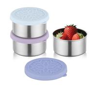 Misichao 3Pcs Small Food Containers with Silicone Lids To Go 220 ml Stainless Steel Snack Boxes Reusable Meal Prep Metal Food Storage Containers for Kids Adults School Work Travel