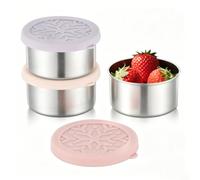 Misichao 3Pcs Small Food Containers with Silicone Lids To Go 220 ml Stainless Steel Snack Boxes Reusable Meal Prep Metal Food Storage Containers for Kids Adults School Work Travel