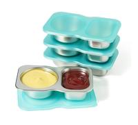 Misichao Double Compartment Snack Containers with Lids, Reusable Condiment Containers, Dip Sauce Pots Small Food Container for Office, School, Travel 4 Pack