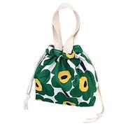 Misichao Lunch Bag, Floral Lunch Bento Tote Bag Pouch Reusable Small Cute Lunch Bag with Drawstring for Women Kids Girls Students for Work School Camping Picnic Gym Shopping (Green Flower)