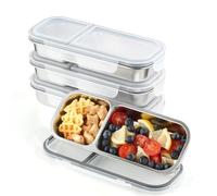 Misichao Snack Boxes with 2 Compartments 4 Pack Reusable Stainless Steel Bento Lunch Boxes Divided Snack Containers for Kids Adults Leakproof Food Storage Container for Work School Travel