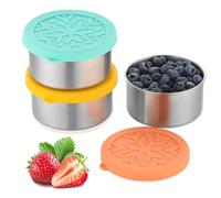 Misichao Snack Containers 220 ml x 3, Stainless Steel Lunch Bento Snack Box, Reusable Metal Meal Prep Lunch Containers with Silicone Lids for Kids Adults