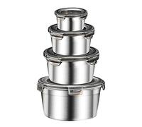 Misichao Stainless Steel Food Containers with Lids 4 Pack Metal Food Storage Container Set Meal Prep Containers Reusable Leak-Proof Bento Lunch Box Dishwasher & Freezer Safe 330ml+550ml+950ml+2000ml