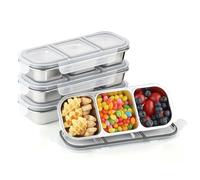 Misichao Stainless Steel Snack Boxes with 3 Compartments | Reusable Snack Containers Small Bento Lunch Box for Kids Adults Divided Meal Prep Containers for School Work and Travel 4 Pack