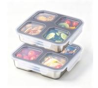 Misichao Stainless Steel Snack Boxes with 4 Compartments | 600ml 2 Pack