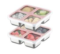 Misichao Stainless Steel Snack Boxes with 4 Compartments | Reusable Snack Containers Small Bento Lunch Box for Kids Adults Divided Meal Prep Containers for School Work and Travel 2 Pack