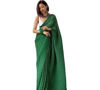 MISILY Women's Full Crushed Bandhej Printed Pleated Georgette Saree With UnStitched Blouse Piece, Green, One Size