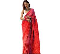 MISILY Women's Full Crushed Bandhej Printed Pleated Georgette Saree With UnStitched Blouse Piece, Red, One Size