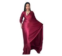MISILY Women's Ready to Wear Satin Silk Pre-Stitched 1 Minute Saree for Women with Unstitched Blouse Piece, Maroon, One Size