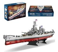 MISINI M6320 Military Series WWII Battleship Clamping Building Blocks Technology, 2228 Pieces USS Missouri Battleship, Large MOC Toy Ship Gift Building Set for Adults (Iowa)