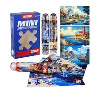MISITU 3 Pack 150-Pieces Mini Jigsaw Puzzles Lighthouse Harbour Travel Puzzles