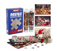 MISITU 3-Pack 150-Pieces Mini Puzzles Set for Adults Christmas Town Challenging Game Travel Puzzle