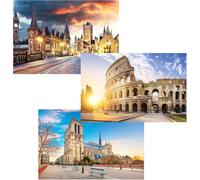 MISITU 3 Pack Jigsaw Mini Puzzles 150 Pieces for Adults Notre Dame Cathedral Rome Travel Puzzle Home Decoration for Adult