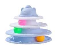 Miskall Cat Turntable Ball Toy, Fun PP Material Interactive 3 Tier Mental Physical Exercise Kitten Supplies Track Tower Roller Toy for Indoor Cats Playtime 9.4 x 7.5in (Blue White)