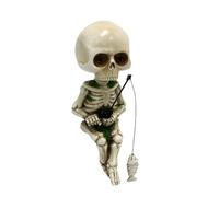 Miskall Fishing Skeleton Statue, Lifelike Resin Handcrafted Sculpture Outdoor Decor for Garden Yard Landscape 4.5 Inch Small Cute Figurine