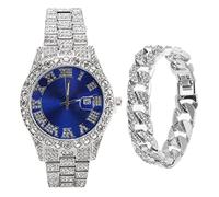 Miskall Men's Silver Quartz Watch with Large Blue Dial, Shiny Finish and Silver Bracelet, Date Display