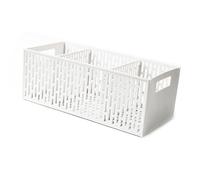 Miskall Plastic Divider Storage Basket, Home Stacking Fruit Vegetable Basket 3 Compartment Save Space Food Storage Organizer Bins for Fruits Vegetables Snacks