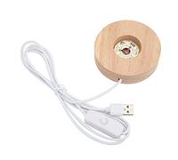 Miskall Round Led Light Wood Base, Lamp Elegant Oak Wood USB Powered Round | Light Dispaly Base Plate Glowing Decorative Display Lamp for Crystals Glass Art Home Decor and Gifts(White Light)