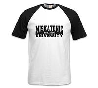 Miskatonic University Short-sleeved Baseball T-shirt - White-Black Large(41/42"