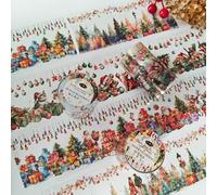 MisKepaa Scrapbooking Accessories Tape, Scrapbook PET Washi Tape Stickers, 3 Rolls Christmas Themed Aesthetic Tape for Journaling, Junk Journal, Bullet Journal, Notebook, DIY Craft (Christmas Cat)