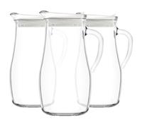 LAV Glassware 3X 1.8L Misket Glass Water Jugs With White Silicone Lid - Kitchen Drinks Pitcher Dispenser Container Carafe Bottle