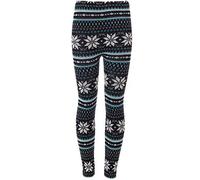 MiSketch® Women's Soft Knitted Christmas Snowflake Pattern Fashion Leggings UK Size 8-14 (Black-Aqua Stripes, ML(UK12-14))