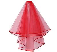 Miskon Halloween Cosplay Costume Veil Women's Tulle Short Bridal Veils Wedding Accessories, #2 Red-2 Layers, One Size