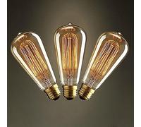 MiSKyn 3 PCS Vintage E27 25W ST64 Bulb Filament Fadenlampe for Nostalgia Retro Industry Style Bulbs [Energy Class E], 25w (25w)