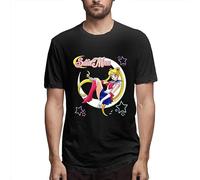 MisKynXHA Men's Leisure T-Shirt Short Sleeve Print Pretty Guardian Sailor Moon Black L