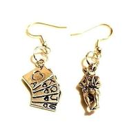 Mismatched Alice In Wonderland Playing Cards & White Rabbit on Sterling Silver Hooks, March Hare, Mad Hatter, Cosplay, Fairy Tales, Boho