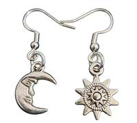 Mismatched Antique Silver Small Sun & Moon Earrings On Sterling Silver Hooks In A Gorgeous Velvet Bag Wiccan Wicca Pagan Humanist Earrings