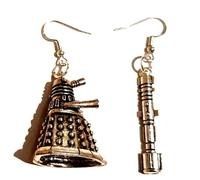 Mismatched Asymmetrical 3D Dalek & Sonic Screwdriver Earrings on Sterling Silver Hooks, Whovian Jewelry