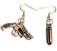 Mismatched Asymmetrical 3D Gun & Bullet Earrings on Sterling Silver Hooks, Boho Rocker Guns and Roses Hippy Rock Chick Gangsta' Rapper Private Eye Police
