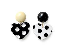 Mismatched Polka Dot Heart Drop Earrings Women BlackWhite Y2K, L, Acrylic, No Gemstone