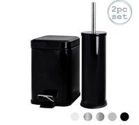 Harbour Housewares 3L Bathroom Bin & Brush Set - Black - Mismatched Stainless Steel Slim Trashcan Pedal Bin & Toilet Brush Set