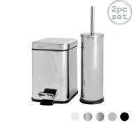 Harbour Housewares 3L Bathroom Bin & Brush Set - Chrome - Mismatched Stainless Steel Slim Trashcan Pedal Bin & Toilet Brush Set