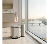 Harbour Housewares 3L Bathroom Bin & Brush Set - Matt Grey - Mismatched Stainless Steel Slim Trashcan Pedal Bin & Toilet Brush Set