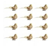 MISNODE 12 Pcs Artificial Simulation Birds, Christmas Birds Ornaments for Christmas Tree, Golden Bird with Feather Decoration, Christmas Birds Clip for DIY Party