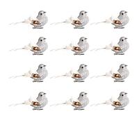 MISNODE 12 Pcs Artificial Simulation Birds, Christmas Birds Ornaments for Christmas Tree, Silver Bird with Feather Decoration, Christmas Birds Clip for DIY Party