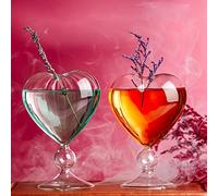 MISNODE 2 Pcs Cocktail Glass Martini Glasses, 240ml Creative Heart Shaped Cocktail Glasses with Straw, Crystal Glass for Home Juice Bar Party, Stripe