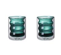 MISNODE 2 PCS Espresso Glass Cups, 8 Oz Double Wall Glass Coffee Mug, Insulated Clear Whiskey Glass Drinking Glass Cocktails Latte Cup Juice Cup, Green