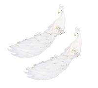 MISNODE 2 Pcs White Peacock Christmas Ornaments, 24 Inch Long Tail Feather Peacock Clip Ornament, Faux Feathered Glittered Phoenix Christmas Ornament
