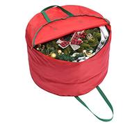 MISNODE 25 Inch Christmas Wreath Container, Christmas Wreath Storage Bag, Heavy-Duty And Adjustable Carrying Handles,Expandable Space With Double Zipper, Red