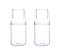 MISNODE 2Pcs 360ml Bedside Water Carafe Set with Cup Tumbler for Bedroom Nightstand, Glass Mouthwash Bottle for Bathroom, Clear Juice Water Pitcher