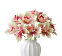 MISNODE 2PCS Orchids Artificial Flowers, Faux Cymbidium Orchids Flower Stems, Fake Orchid Flowers Bouquet for Home Wedding Party Table Decor Floral Arrangement (C)