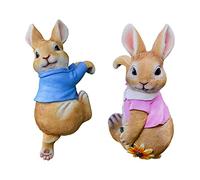 MISNODE 2Pcs Resin Easter Bunny Figurine Hanging Decor, Rabbit Flower Pot Hugger Planter Edge Decor, Planter Pot Hanger Statues for Garden, Yard and Balcony