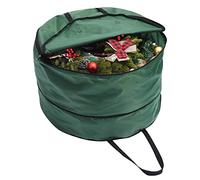MISNODE 30 Inch Christmas Wreath Container, Christmas Wreath Storage Bag, Heavy-Duty And Adjustable Carrying Handles,Expandable Space With Double Zipper, Green