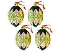 MISNODE 4 PCS Christmas Balls Ornaments, Shatterproof Glitter Sequin Glass Balls with Pearls Christmas Tree Hanging Balls, Hand Blown Glass Ornaments Balls Hanging Balls (F)