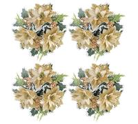 MISNODE 4 PCS Christmas Candle Rings, Artificial Poinsettia Flower with Pine Cones, Xmas Wreath Candle Holder Christmas Wreath Tabletop Poinsettia, Xmas Wreath Candle Holder (gold)